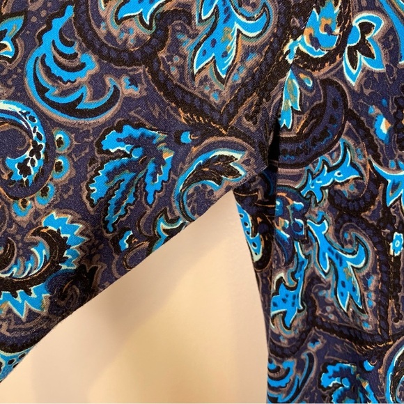 Talbots Petites Sheath Dress Women's SP Blue Black Paisley Print Ruched Preppy - Picture 3 of 8